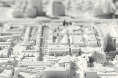 Nahaufnahme der 3D-gedruckten Karte von Almere, mit sichtbaren Druckschichten (3D-Rendering)