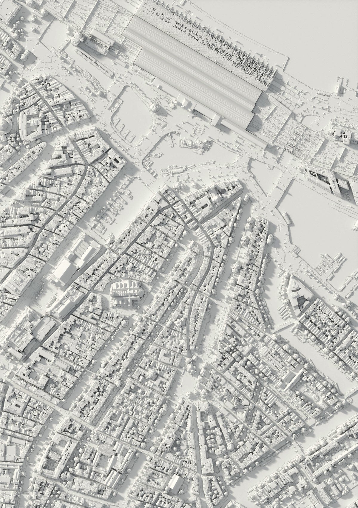 3D relief map of Amsterdam, seen from above (3D render)