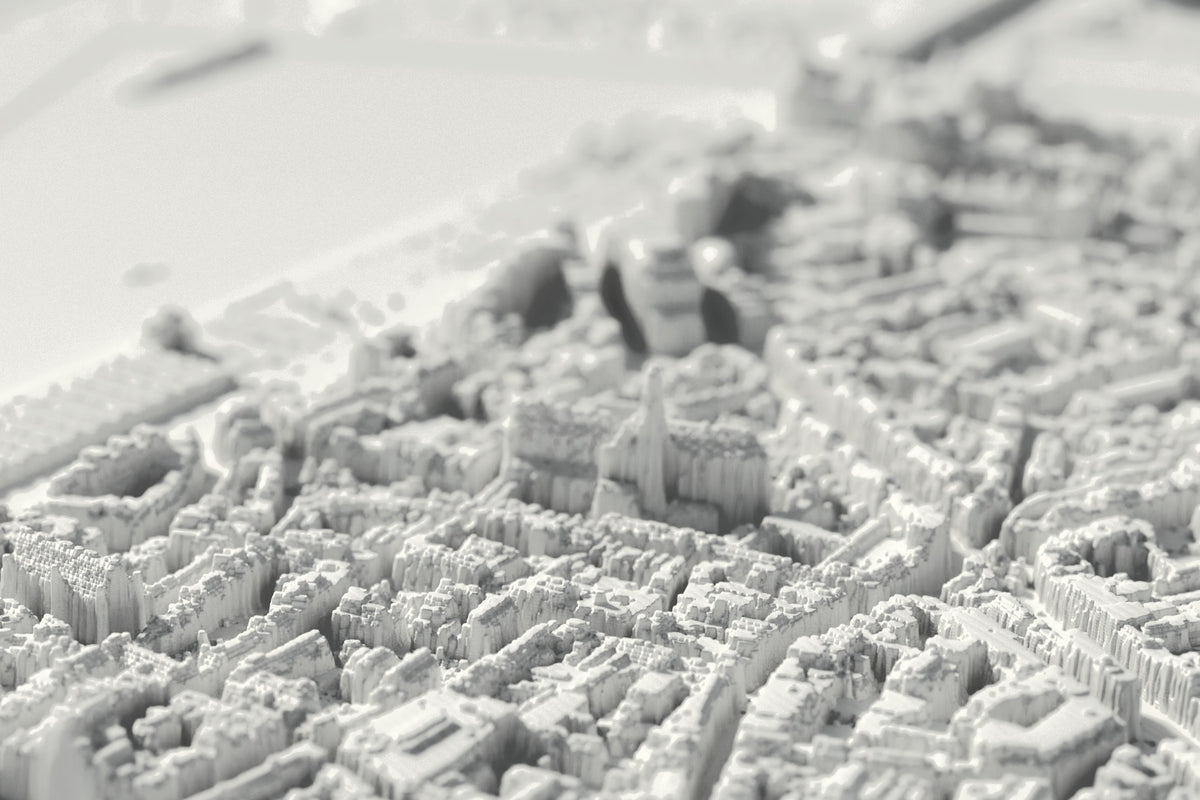 Nahaufnahme der 3D-gedruckten Karte von Antwerpen, mit sichtbaren Druckschichten (3D-Rendering)