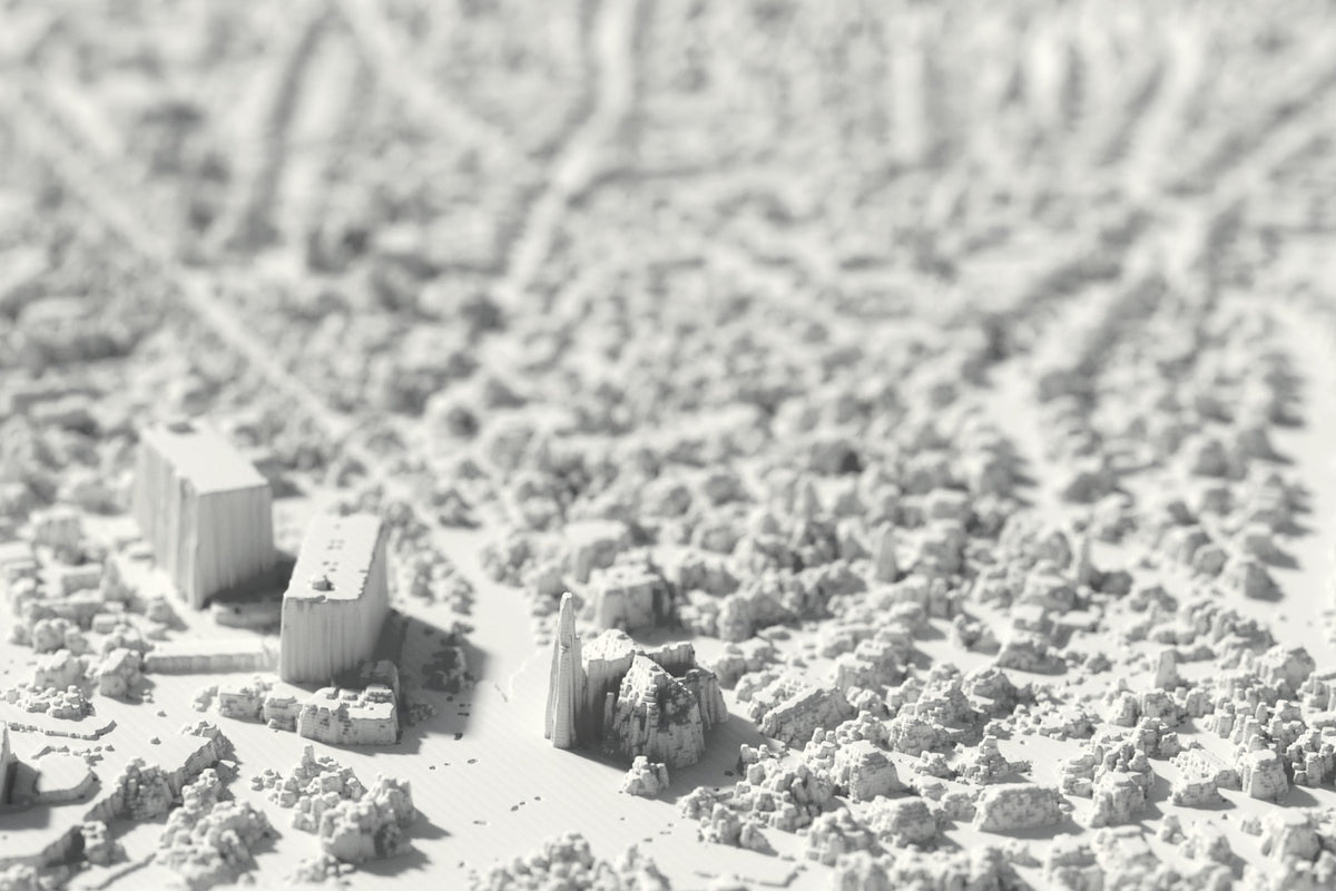 Nahaufnahme der 3D-gedruckten Karte von Apeldoorn, mit sichtbaren Druckschichten (3D-Rendering)