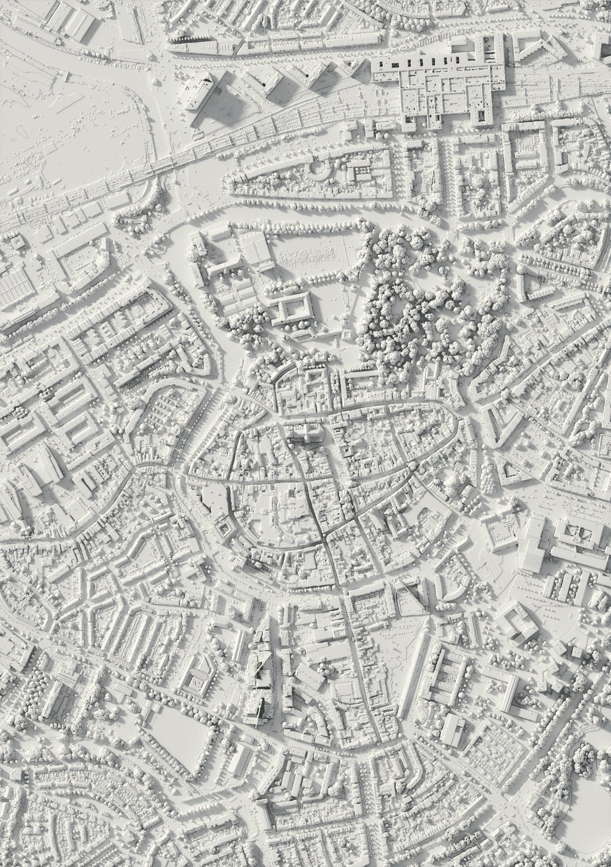 3D relief map of Breda, seen from above (3D render)