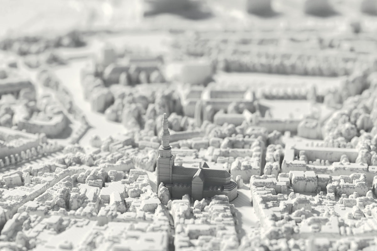 Close-up of the 3D-printed map of Breda, with visible print layers (3D render)