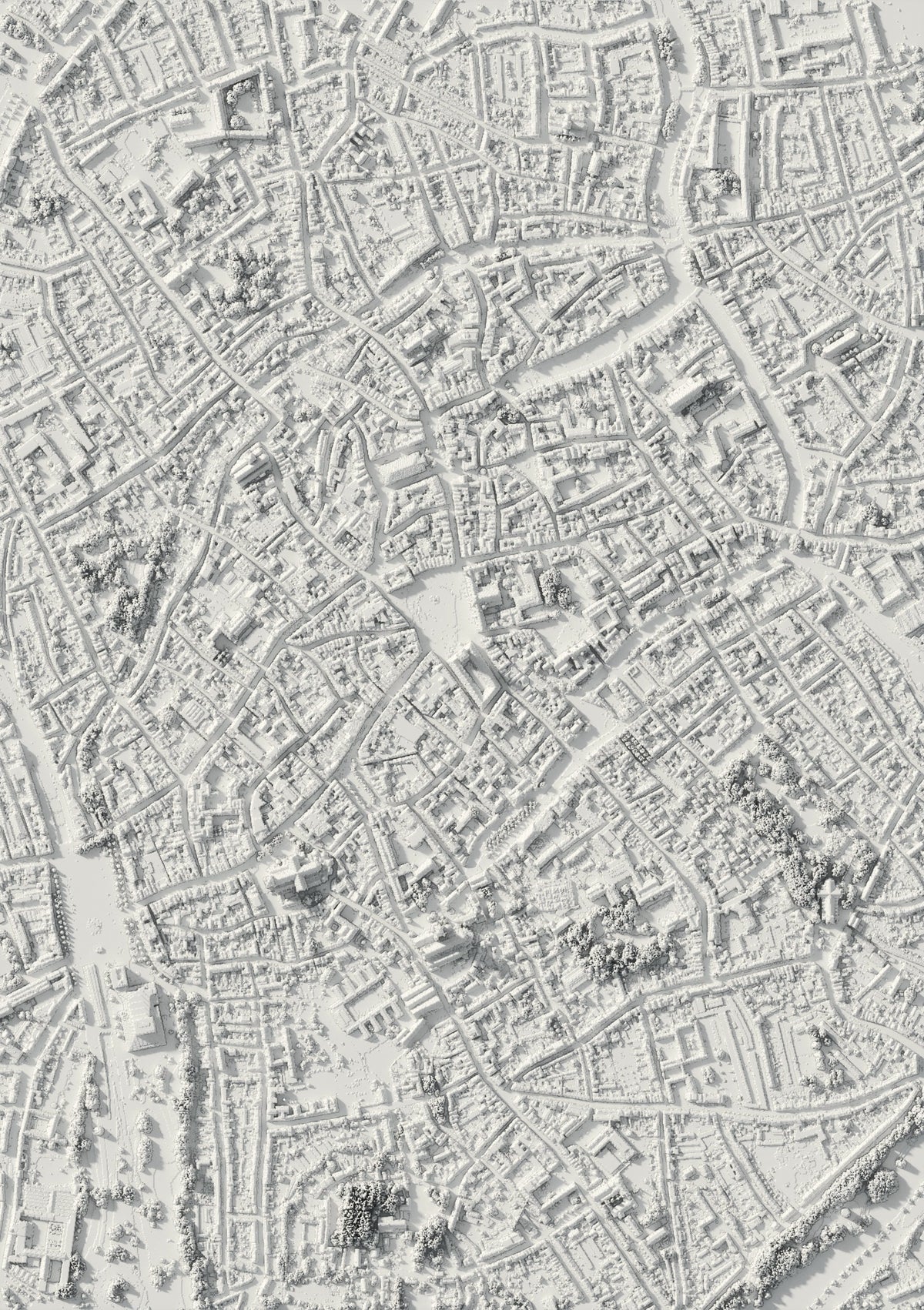 3D-Reliefkarte von Brugge, von oben gesehen (3D-Rendering)
