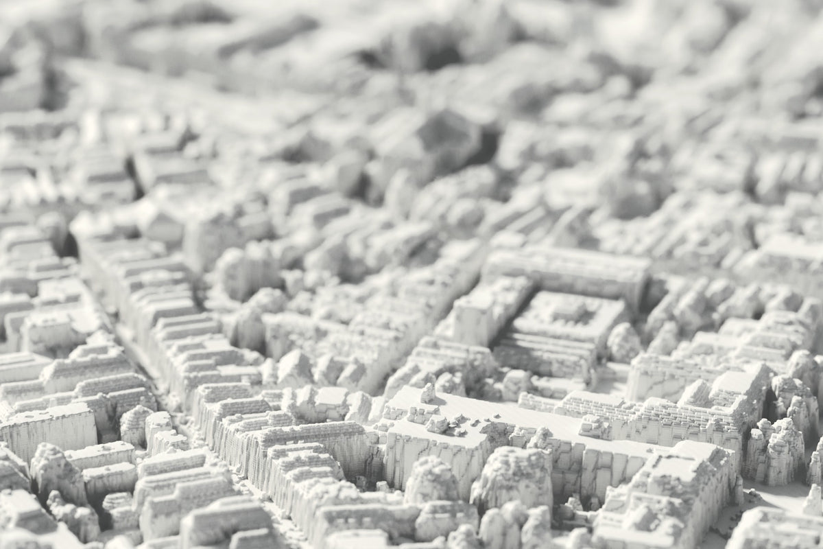 Close-up of the 3D-printed map of Den Bosch, with visible print layers (3D render)
