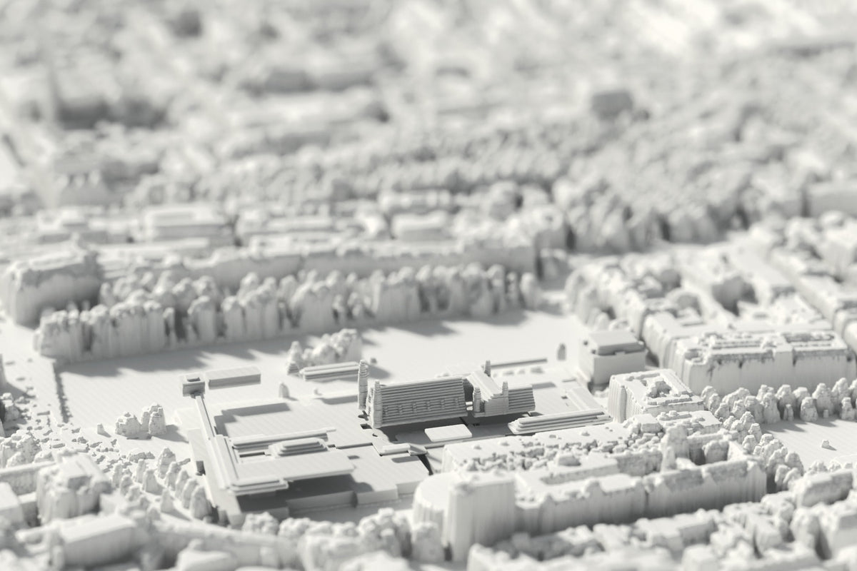 Nahaufnahme der 3D-gedruckten Karte von Den Haag, mit sichtbaren Druckschichten (3D-Rendering)