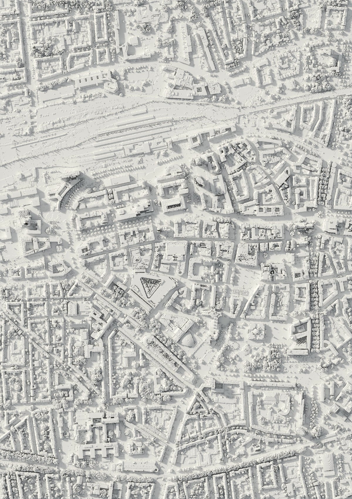 3D-Reliefkarte von Dortmund, von oben gesehen (3D-Rendering)