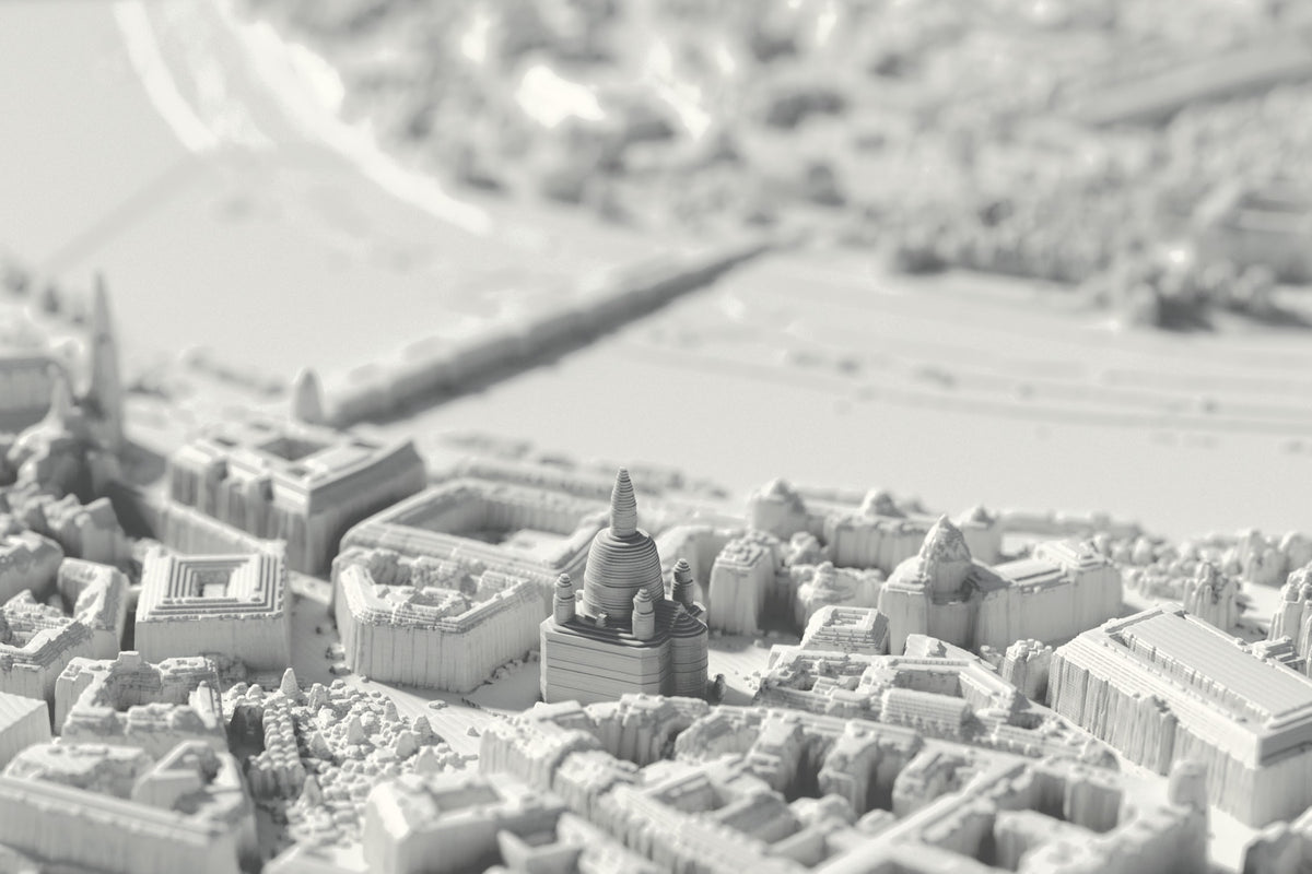 Close-up of the 3D-printed map of Dresden, with visible print layers (3D render)