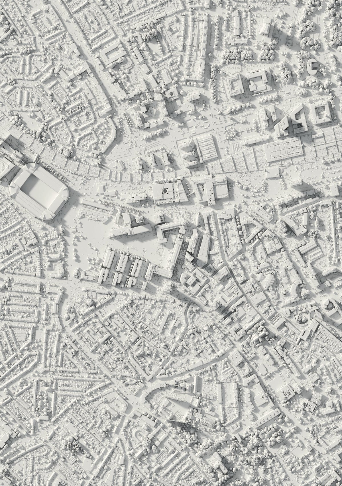 3D-Reliefkarte von Eindhoven, von oben gesehen (3D-Rendering)