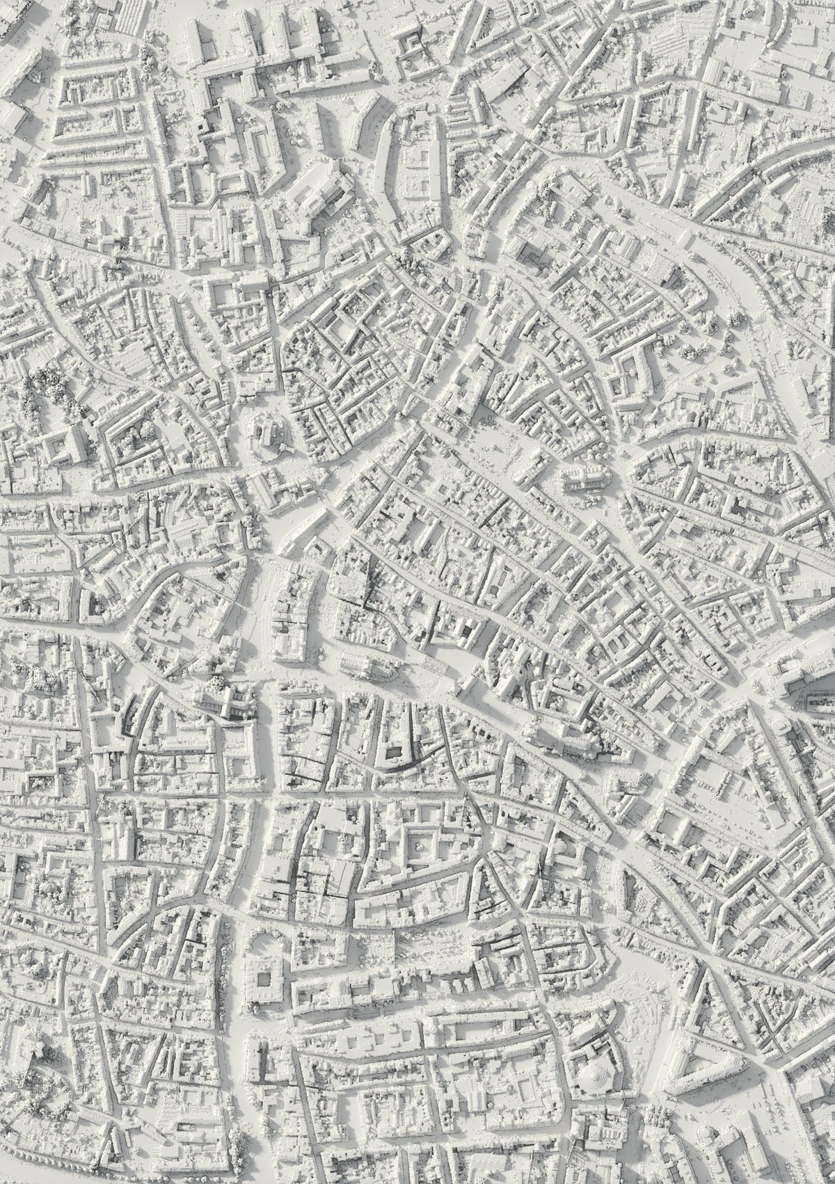 3D-Reliefkarte von Gent, von oben gesehen (3D-Rendering)