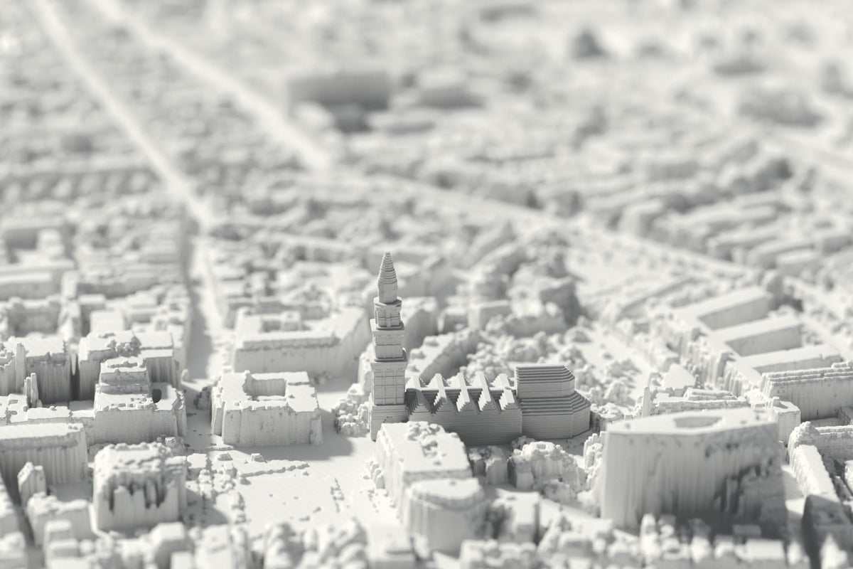 Nahaufnahme der 3D-gedruckten Karte von Groningen, mit sichtbaren Druckschichten (3D-Rendering)