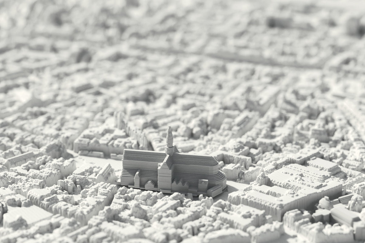 Nahaufnahme der 3D-gedruckten Karte von Haarlem, mit sichtbaren Druckschichten (3D-Rendering)