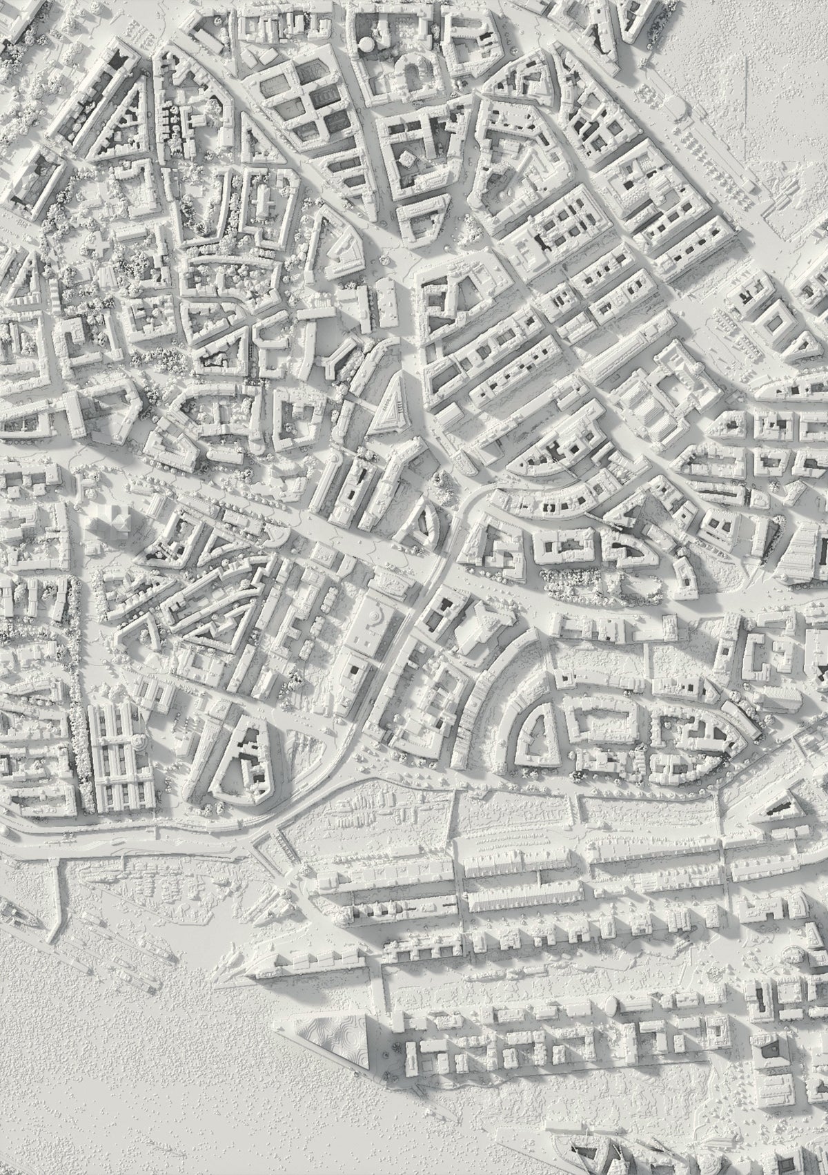 3D relief map of Hamburg, seen from above (3D render)