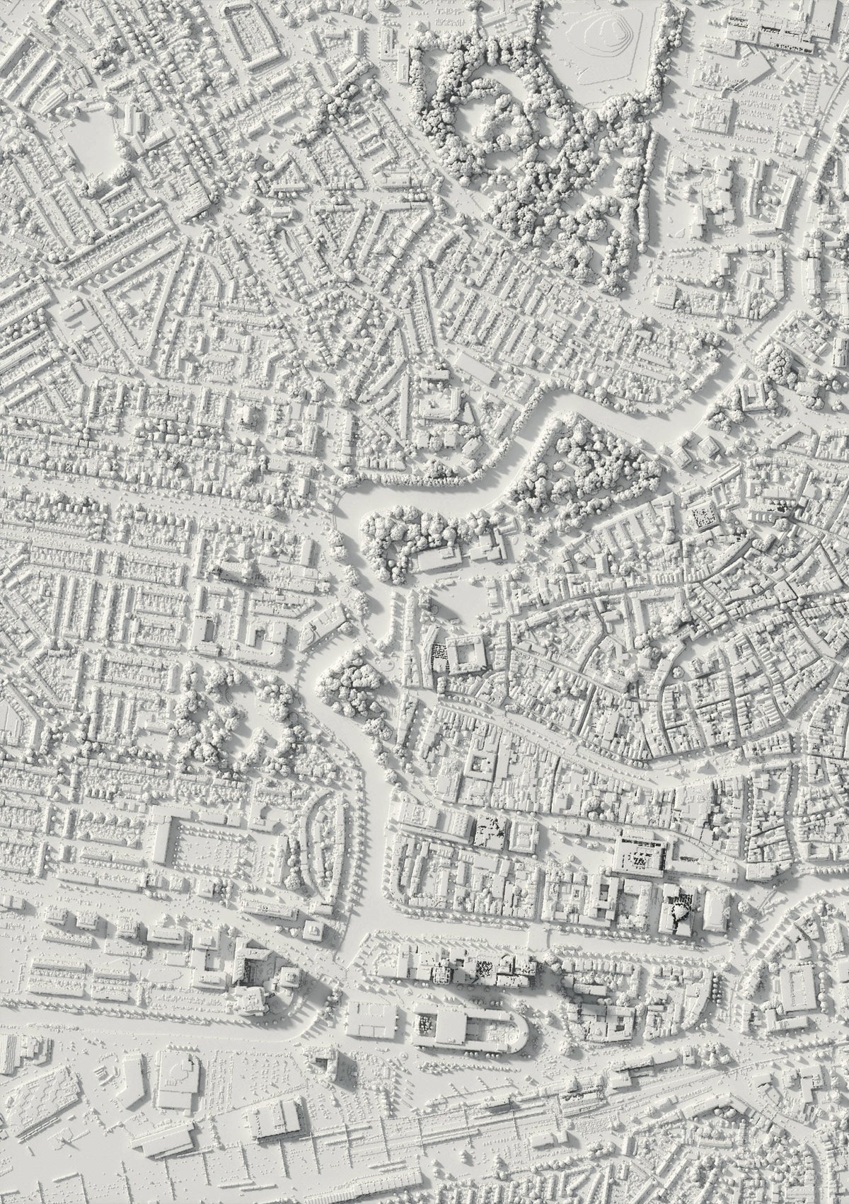 3D relief map of Leeuwarden, seen from above (3D render)
