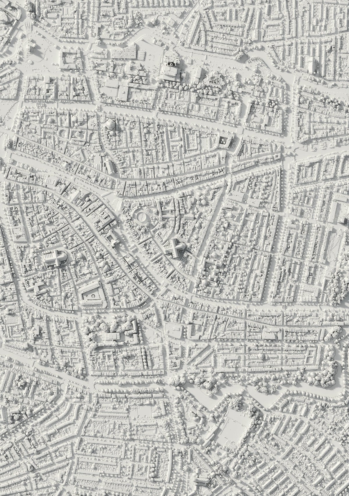 3D relief map of Leiden, seen from above (3D render)