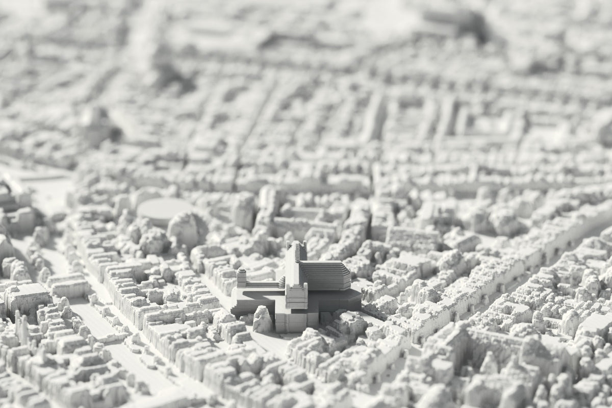 Close-up of the 3D-printed map of Leiden, with visible print layers (3D render)