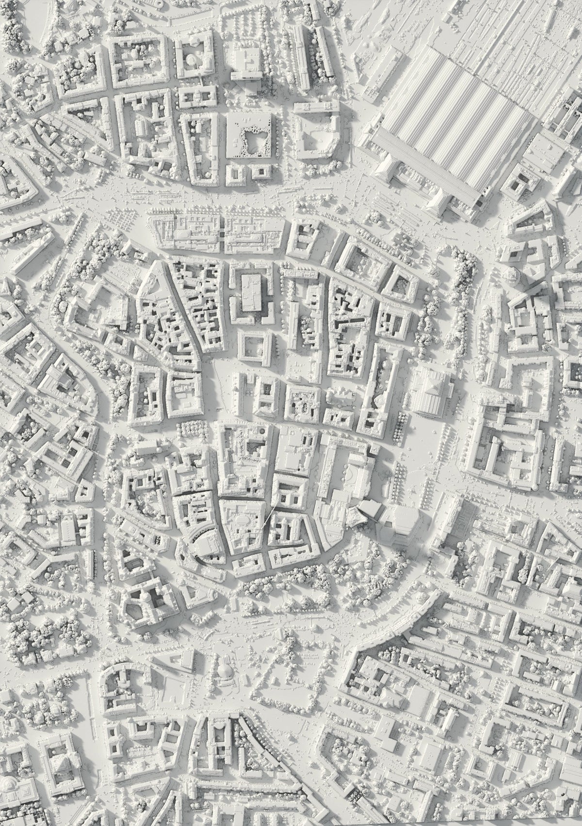 3D-Reliefkarte von Leipzig, von oben gesehen (3D-Rendering)