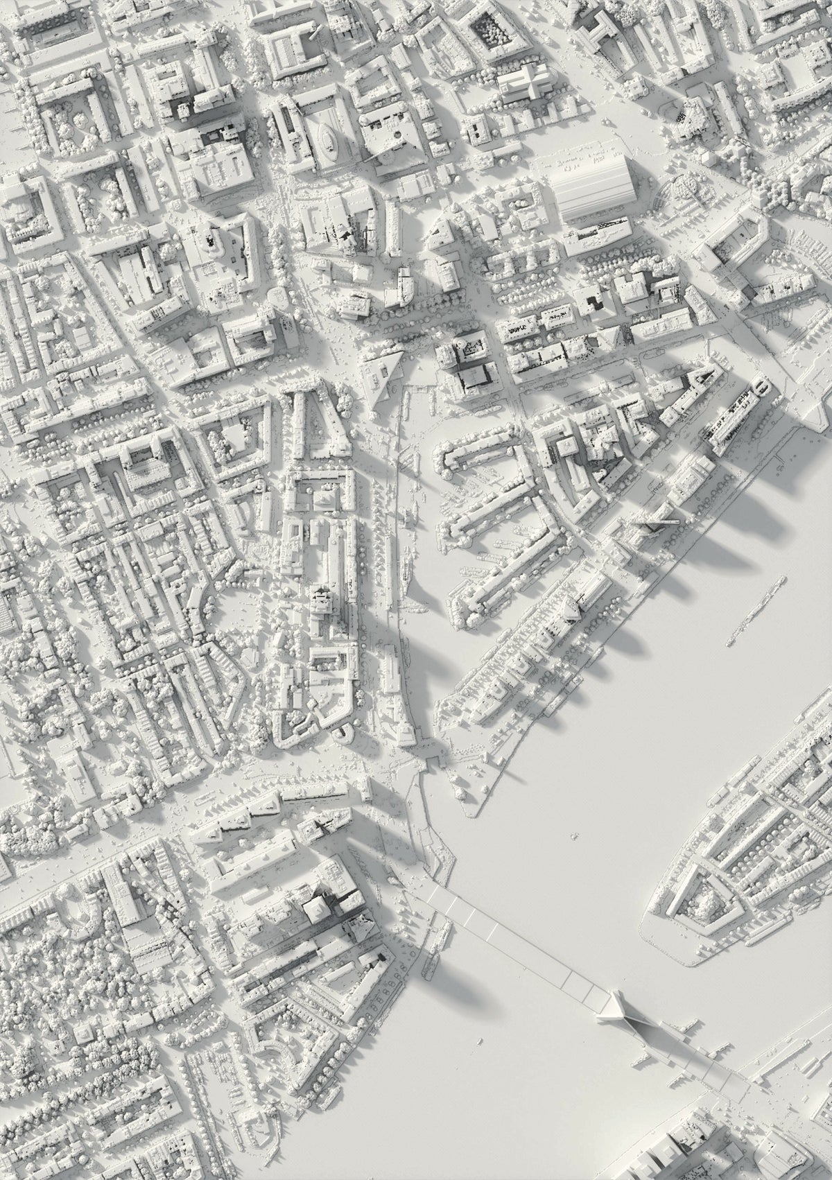 3D relief map of Rotterdam, seen from above (3D render)
