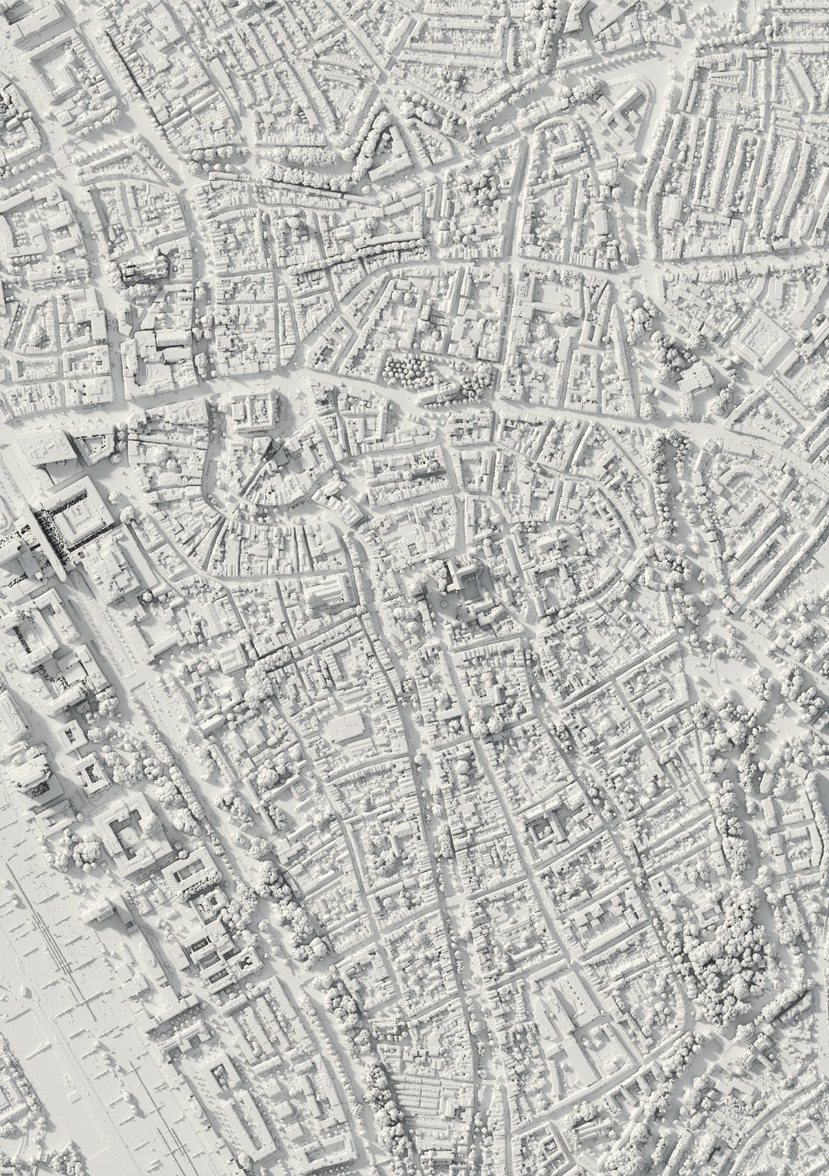 3D relief map of Utrecht, seen from above (3D render)
