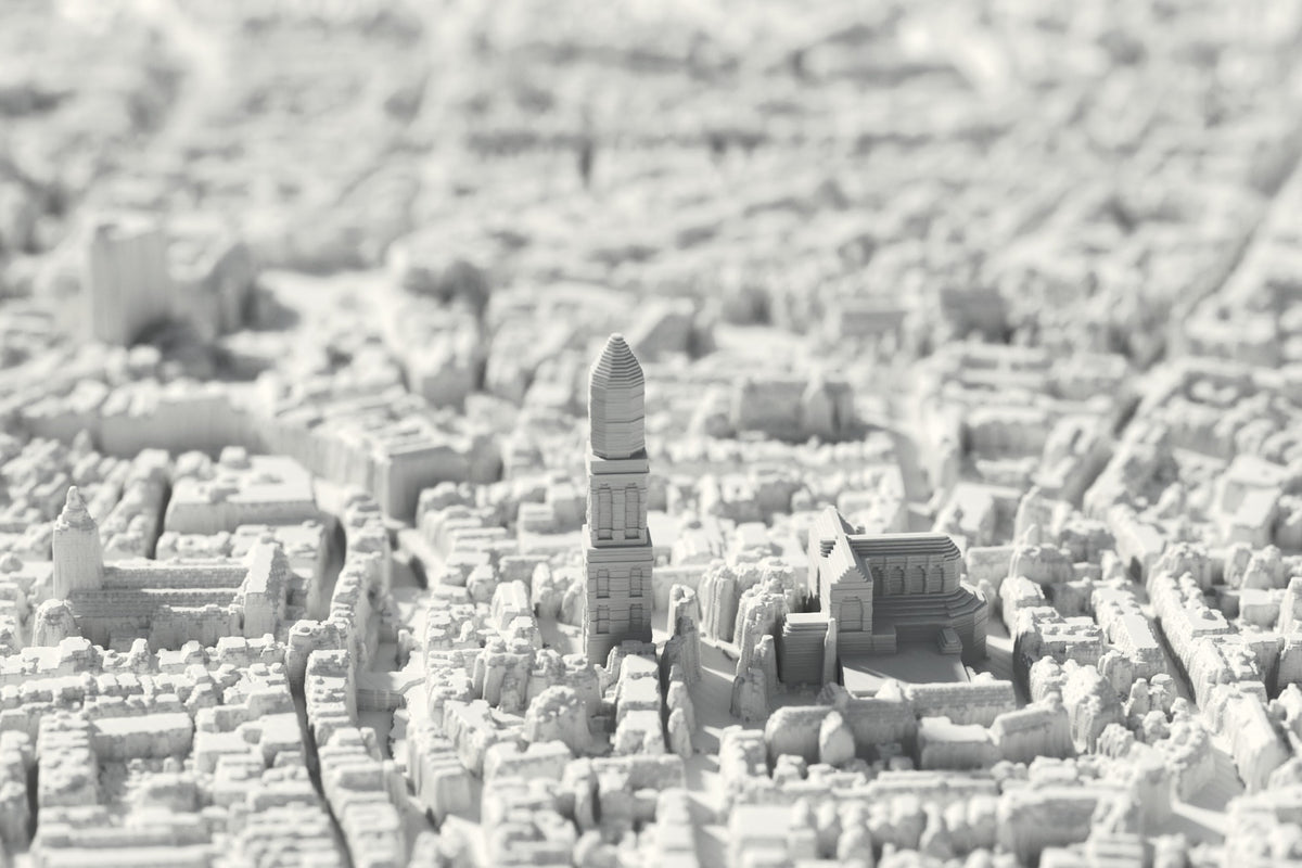 Close-up of the 3D-printed map of Utrecht, with visible print layers (3D render)