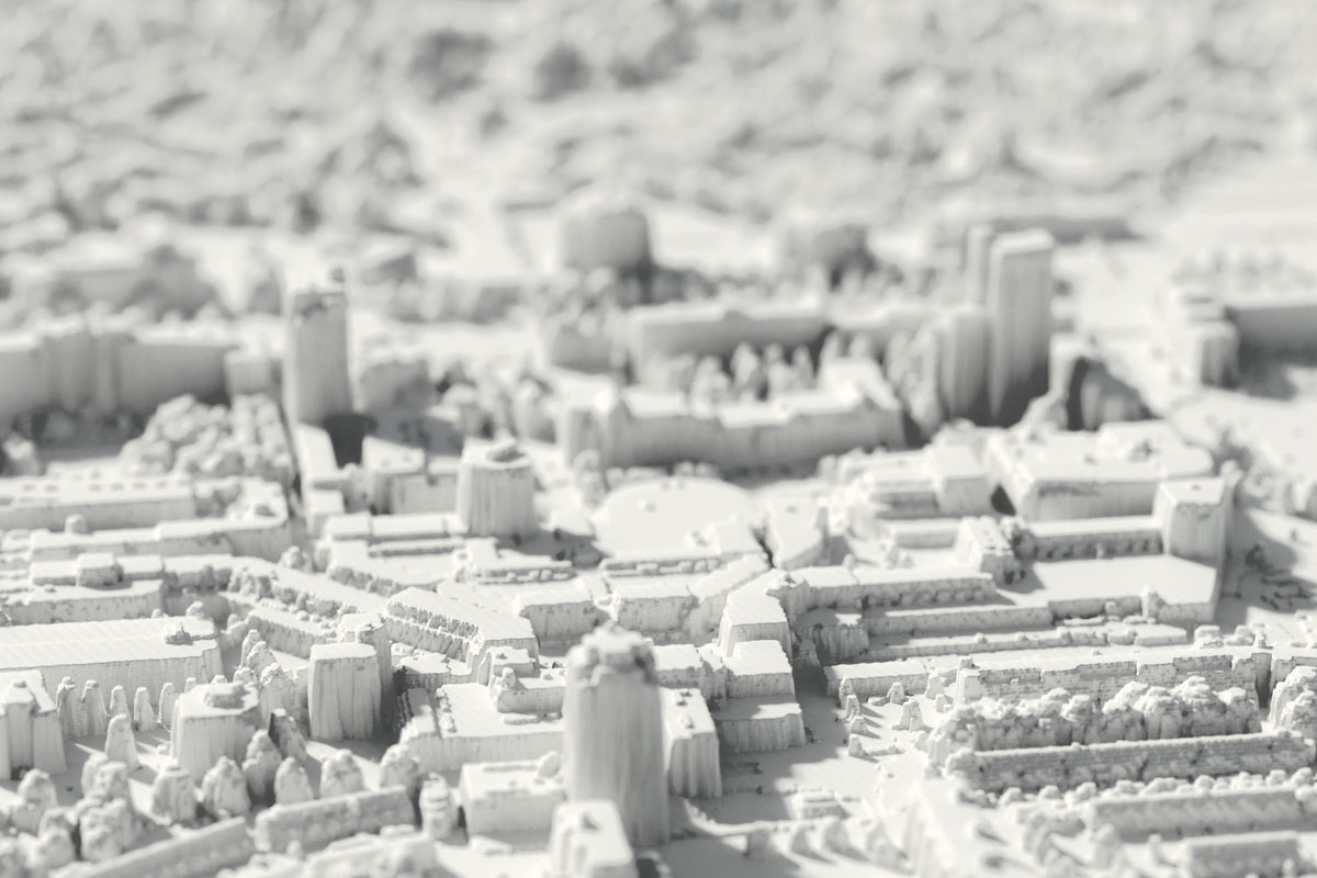 Nahaufnahme der 3D-gedruckten Karte von Zoetermeer, mit sichtbaren Druckschichten (3D-Rendering)
